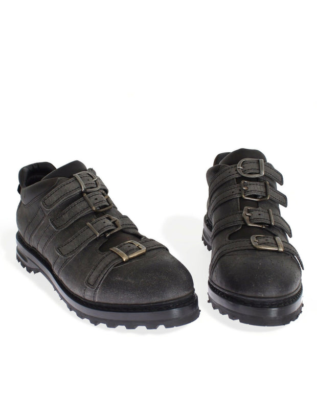 Gray Leather Ankle Strap Shoes Boots