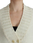 Elegant White Knitted Cape-Cardigan Hybrid