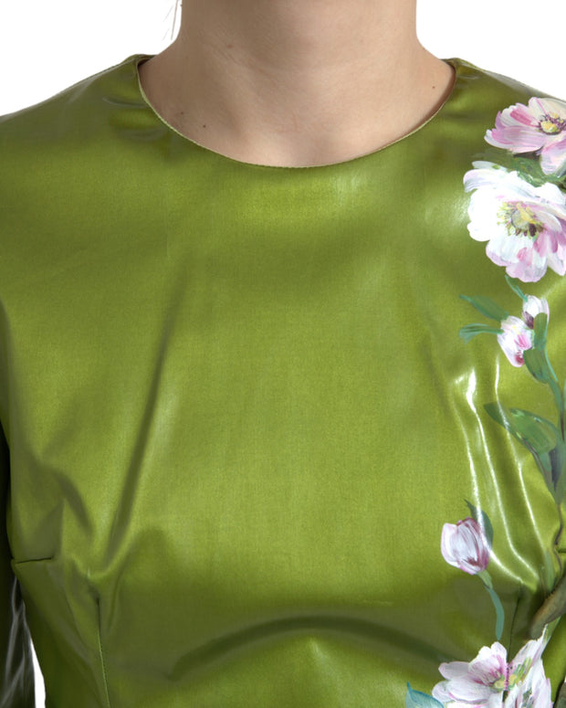 Green Floral Embellished Sheath Midi Dress