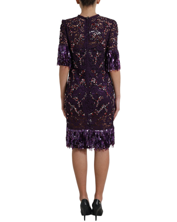Purple floral lace crystal embedded dress