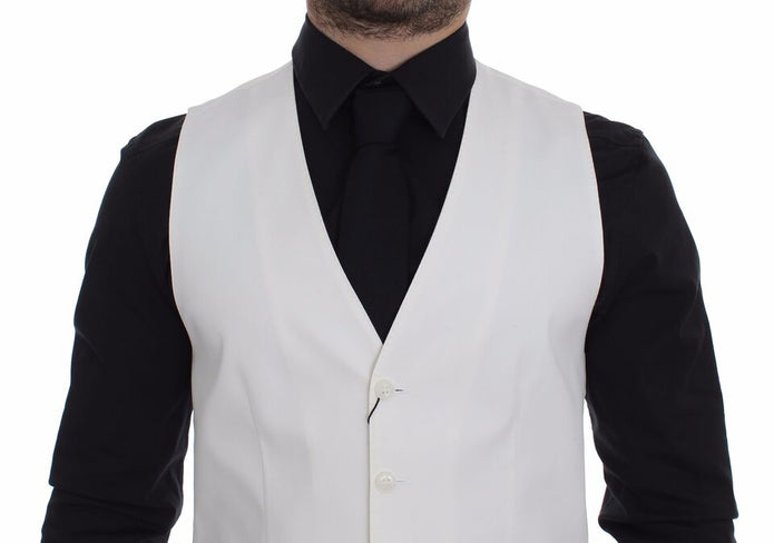 Elegant White Cotton Silk Dress Vest