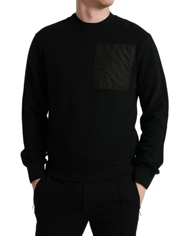 Black Cotton Crew Neck Men Pullover Sweater