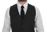 Elegant Gray Striped Wool Dress Vest