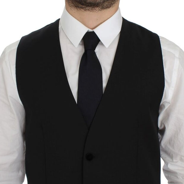 Elegant Black Wool Formal Dress Vest