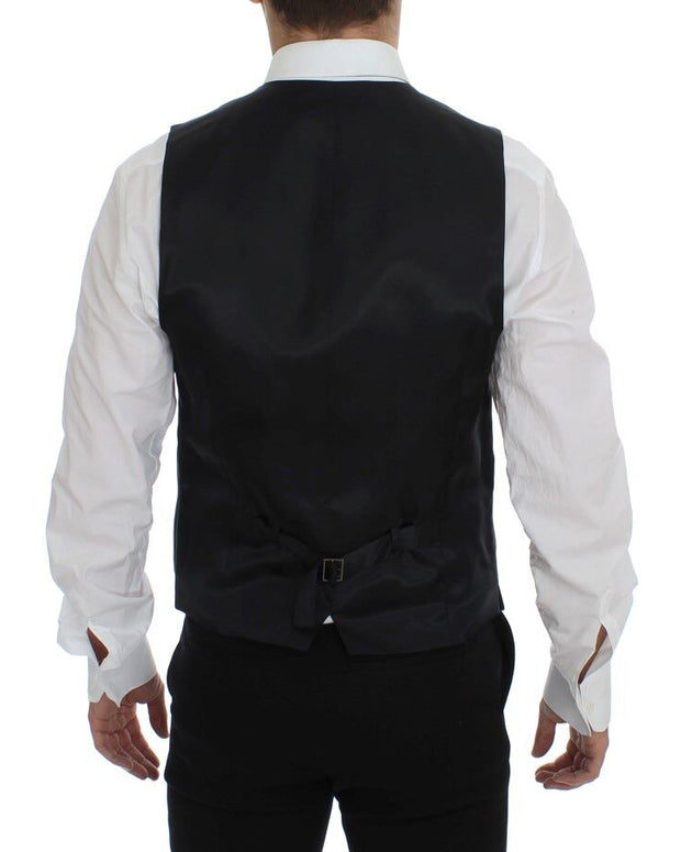 Gray Striped Wool Logo Vest Gilet Weste