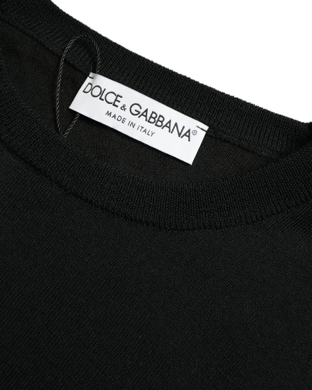Black Wool Round Neck Pullover Sweater