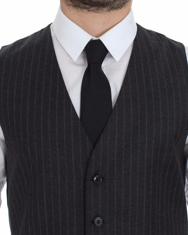 Gray Striped Wool Logo Vest Gilet Weste