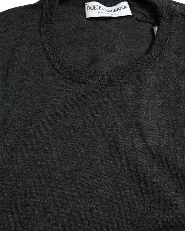 Gray Wool Round Neck Pullover Sweater