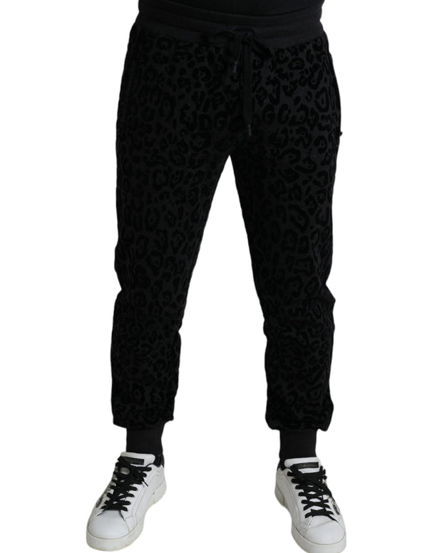 Black Leopard Cotton Slim Fit Jogger Pants