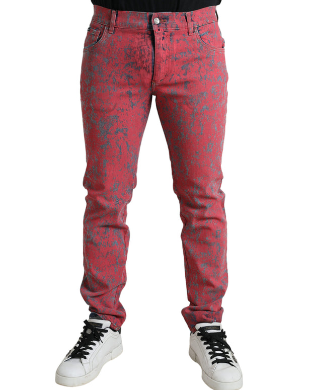 Red Cotton Dye Slim Fit Men Denim Jeans