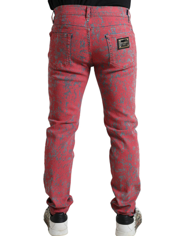Red Cotton Dye Slim Fit Men Denim Jeans