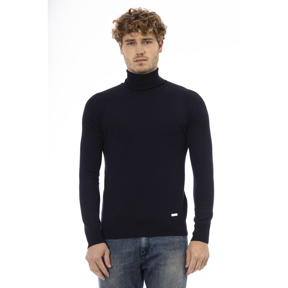 Blue Wool Men's Turtleneck Sweater