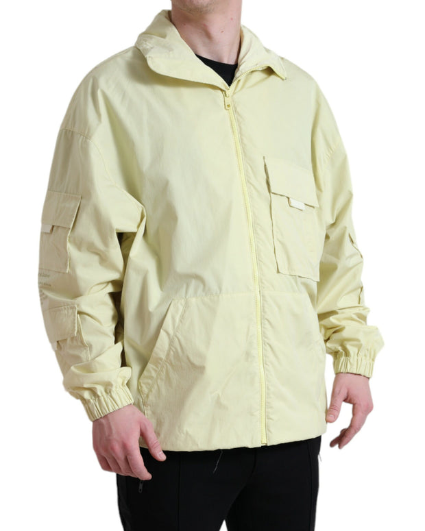Yellow Nylon Collared Full Zip Parka Jacket
