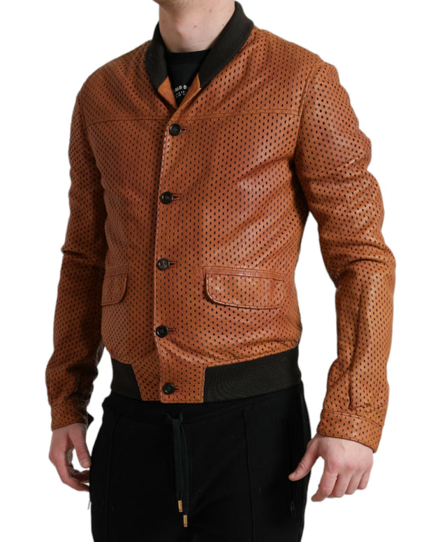 Brown Lambskin Leather Perforated Jacket