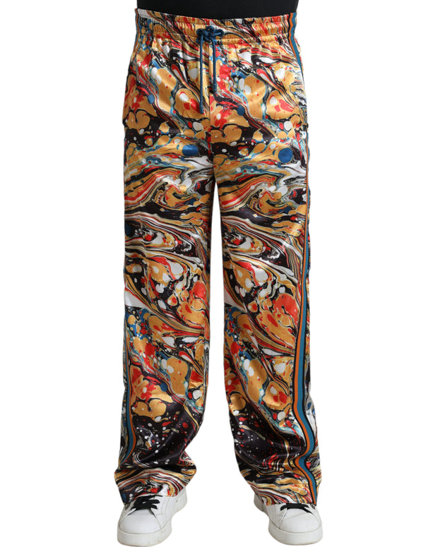 Multicolor Marble Print Satin Pants