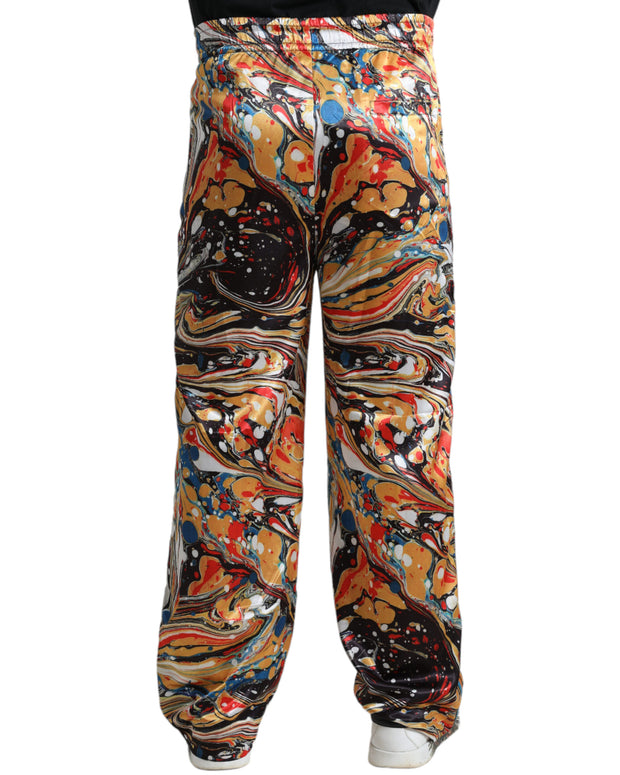 Multicolor Marble Print Satin Pants