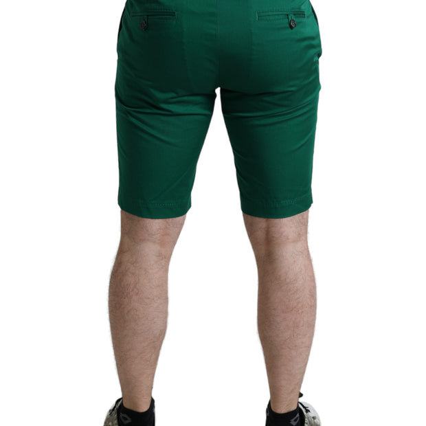 Elegant Deep Green Cotton Bermuda Shorts