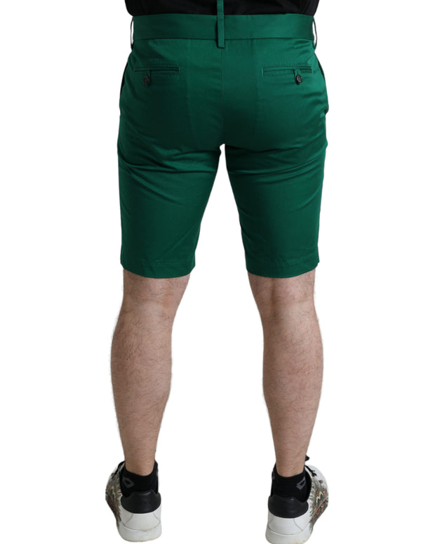 Elegant Deep Green Cotton Bermuda Shorts
