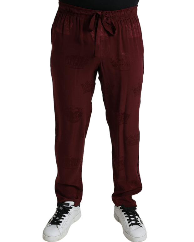 Maroon Crown Pattern Silk Pajama Pants