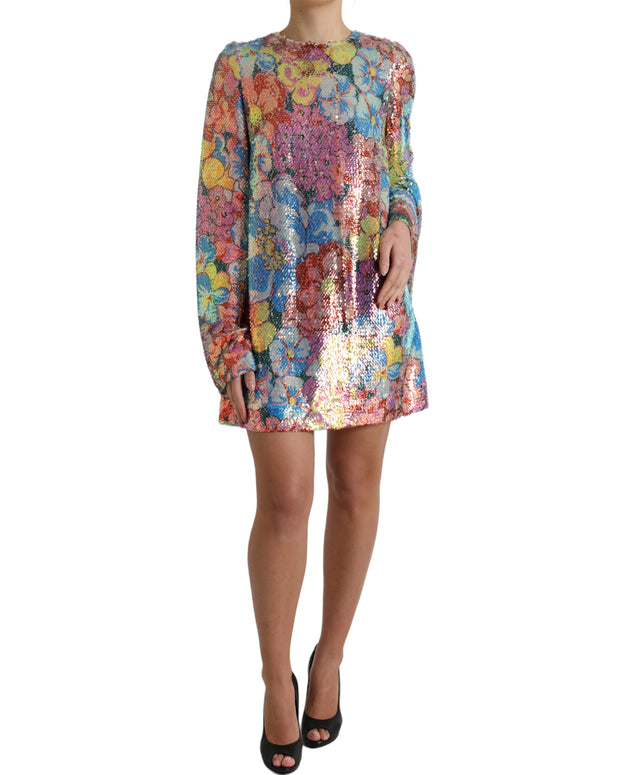 Multicolor Floral Sequined Shift Mini Dress