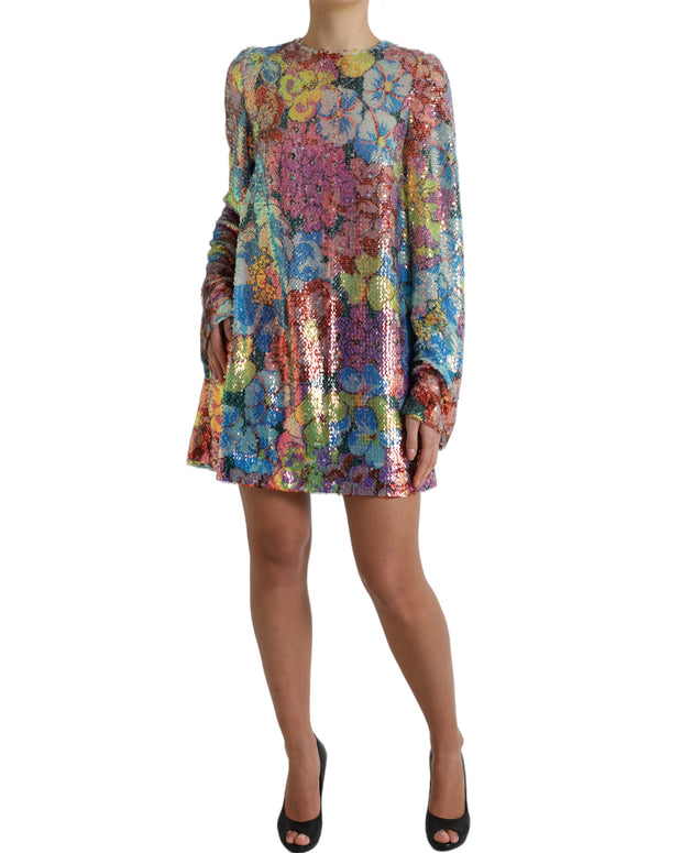Multicolor Floral Sequined Shift Mini Dress