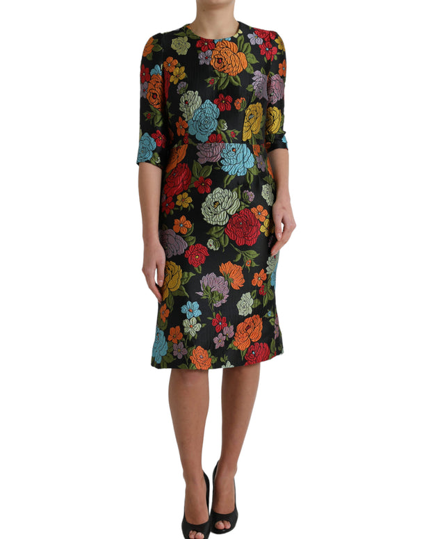 Black Floral Embroidery Knee Length Dress