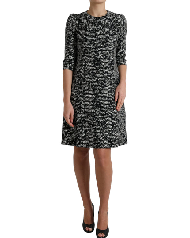 Black Chevron Polyester Shift Mini Dress