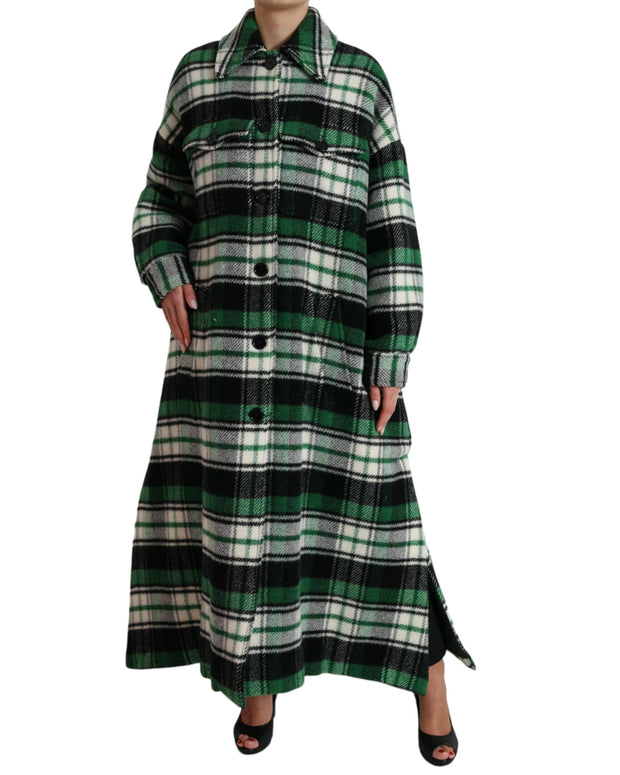 Green Plaid Long Sleeve Casual Coat Jacket