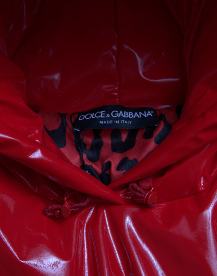 Shiny Red Hooded Cropped Short Coat Jacket