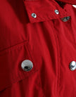 Red Polyester Hooded Button Rain Coat Jacket