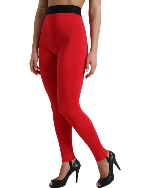 Red Nylon DG Logo Slim Leggings Pants