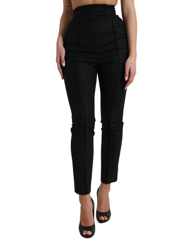 Black Wool High Waist Tapered Pants