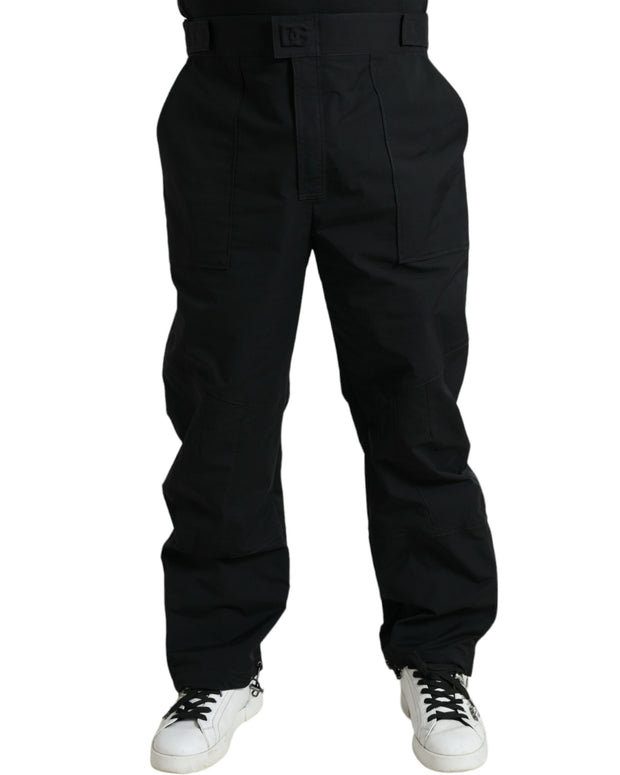 Black Polyester Logo Straight Pants