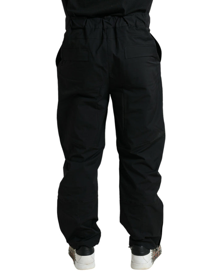 Black Polyester Logo Straight Pants