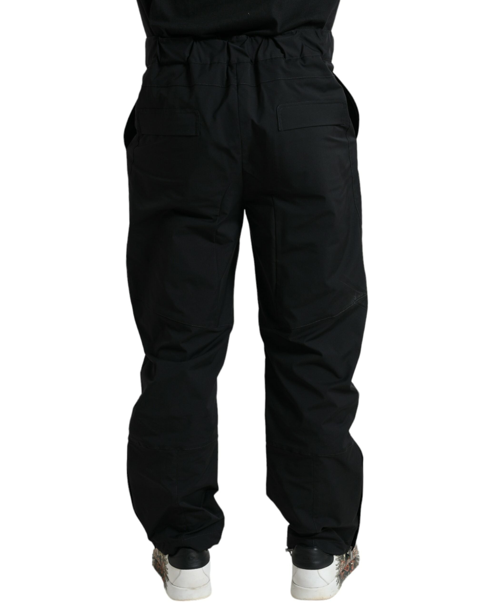 Black Polyester Logo Straight Pants