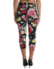 Black Floral Print Mid Waist Cropped Pants