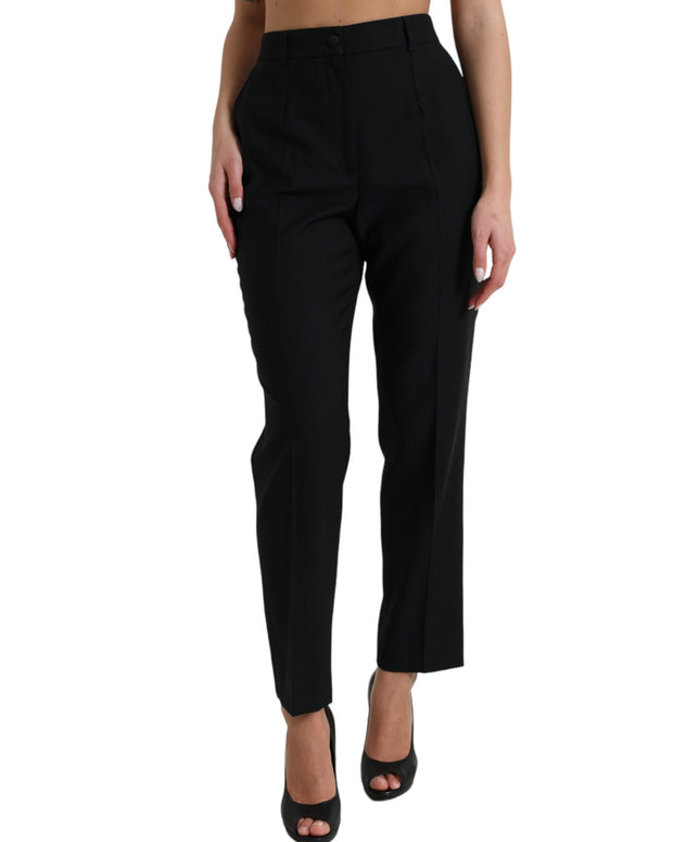 Black Wool High Waist Straight Pants