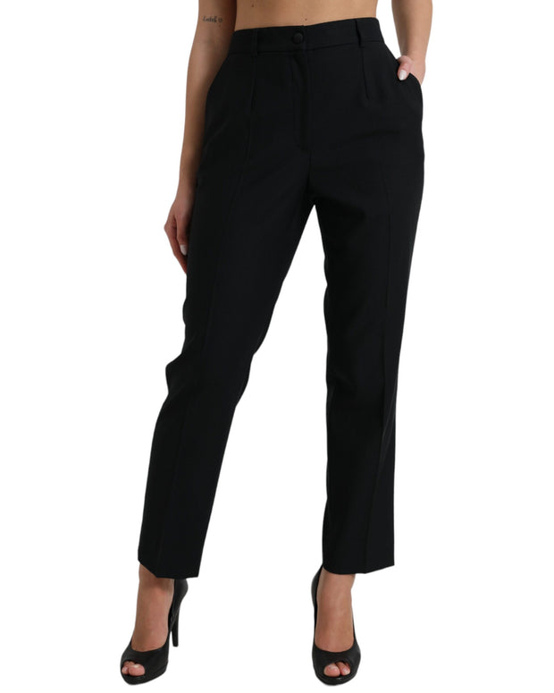 Black Wool High Waist Straight Pants