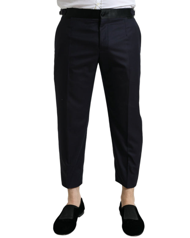 Blue Wool Cropped Tapered Pants