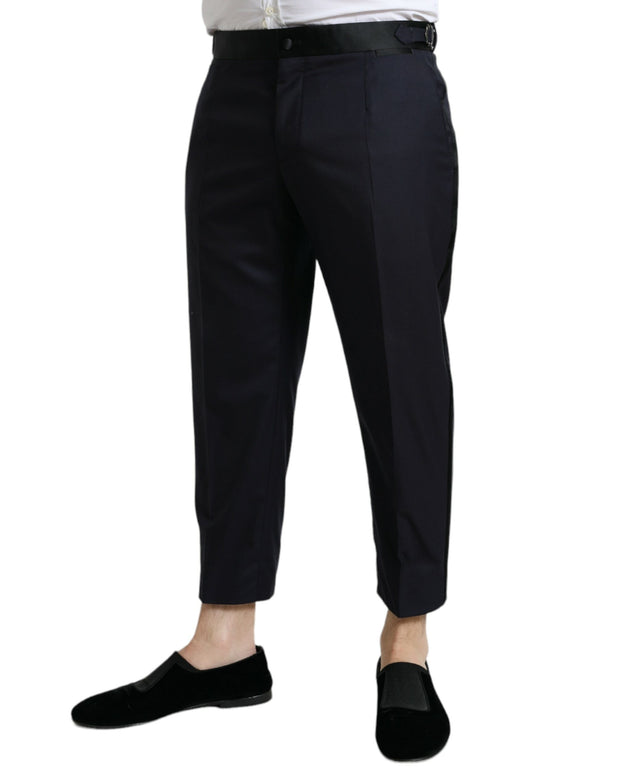 Blue Wool Cropped Tapered Pants