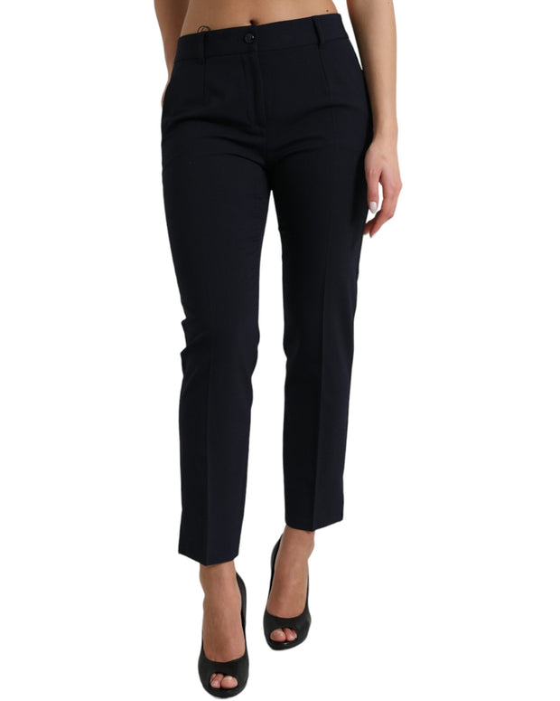 Blue Mid Waist Tapered Cropped Pants