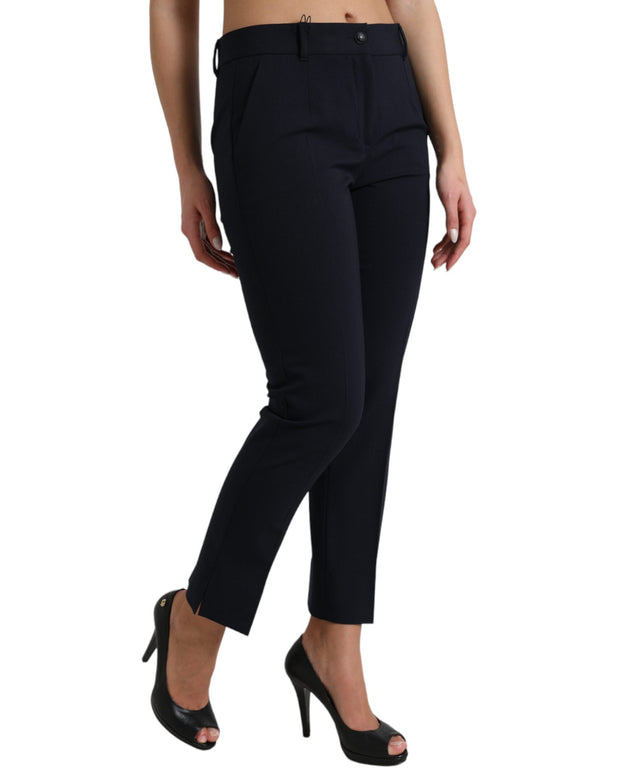 Blue Mid Waist Tapered Cropped Pants