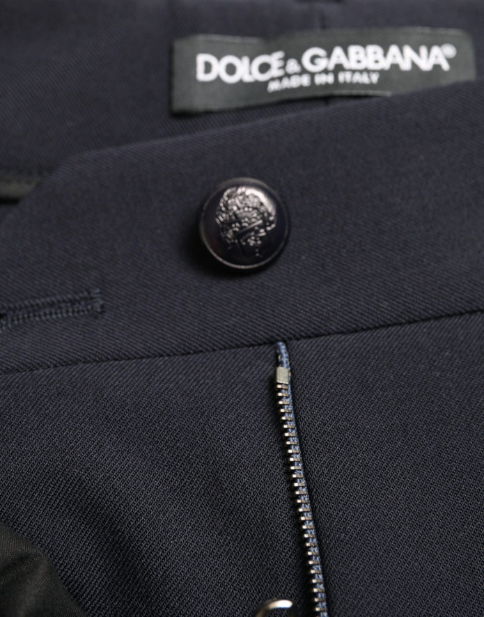 Blue Mid Waist Tapered Cropped Pants