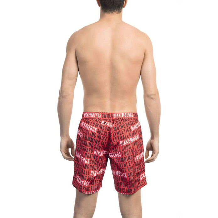 Red Polyester Men Swim Short