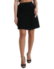 Black Wool Button High Waist Aline Mini Skirt