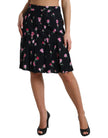 Black Rose High Waist A-line Knee Length Skirt
