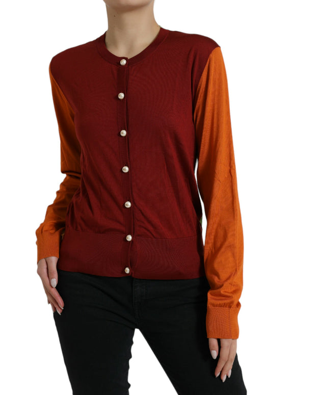 Multicolor Cardigan Color Block Silk Crewneck Sweater