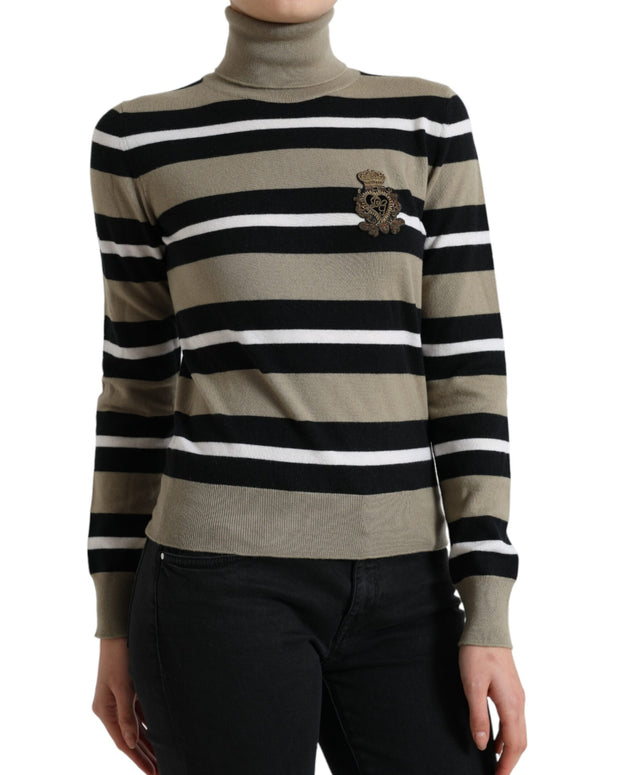 Multicolor Stripes Logo Turtle Neck Pullover Sweater