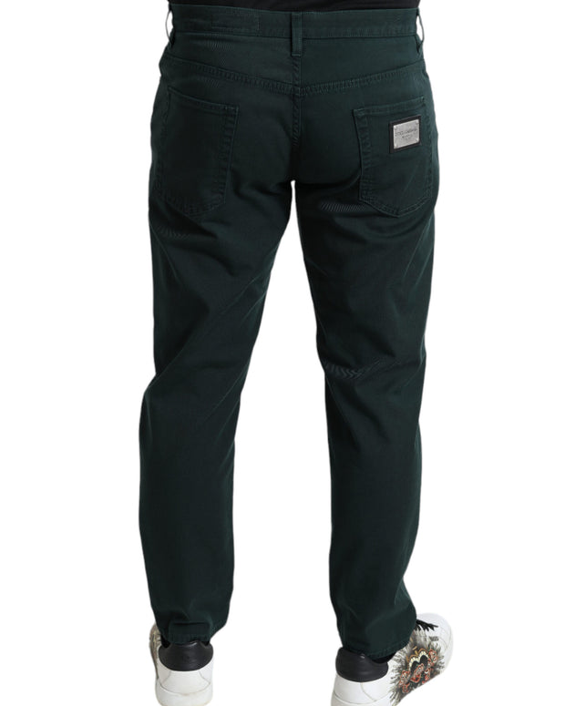 Green Cotton Stretch Skinny Men Denim Jeans