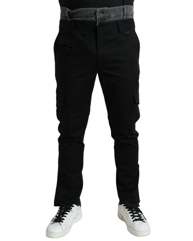 Black Gray Slim Cotton Denim Jeans Pants